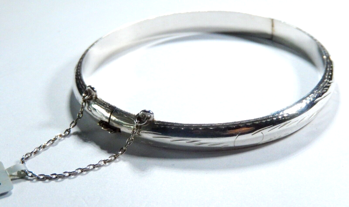 アクセサリー Vintage silver bracelet VINTAGE* 925 Etched Sterling Silver Hinged Bangle Bracelet w