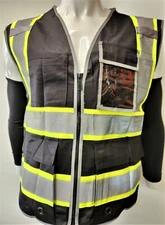 SK Two Tone High Visibility Reflective BLACK Safety Vest w/ ID pocket(Small-2XL)