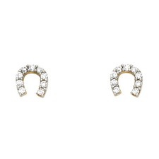 Ladies Real 14k Yellow Gold CZ Horse Shoe Good Luck Lucky Earrings Post Stud Kid