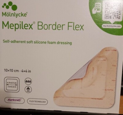 Box of 5 MEPILEX BORDER FOAM DRESSINGS 4X4 exp 07/28/2027