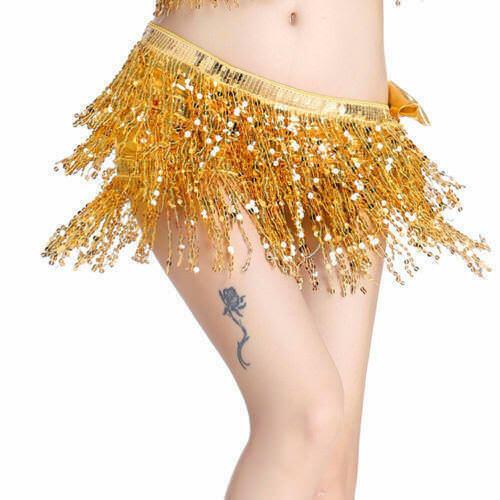 Belly Dance Dancer Costume Sequins Tassel Fringe Hip Scarf Belt Waist Wrap Skirt - Picture 10 of 18