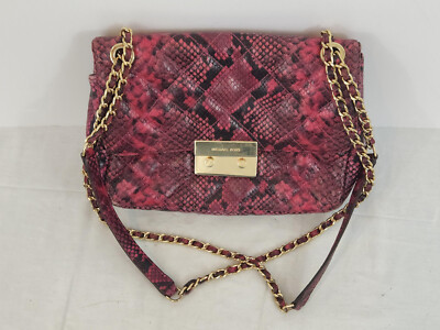 Michael Kors Handbag/Purse Sloan Quilted Emobssed Leather, Pink/Black 