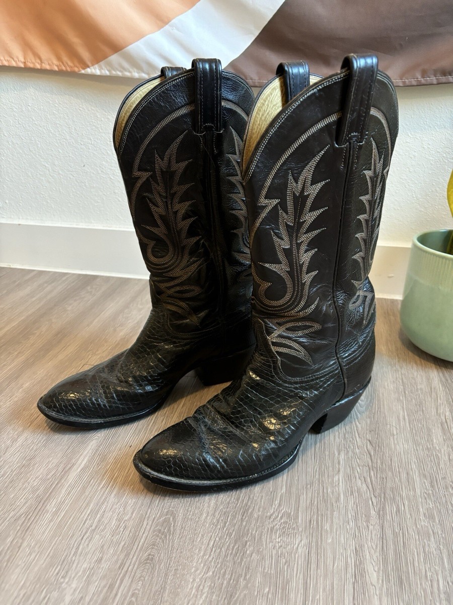靴 vintage TONY LAMA western boots 8 black Vintage Tony Lama Boots Mens 8 B Western Cowboy Leather Riding