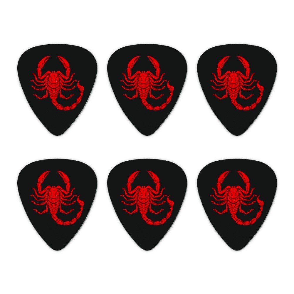 Red Tribal Scorpion Novelty Guitar Picks Medium Gauge - Set of 6