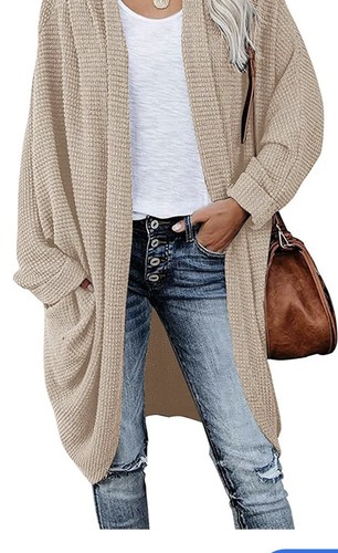 Merokeety Oversized Waffle Knit Pocket Long Sleeve Cardigan Medium NWT