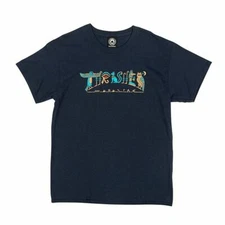 Thrasher Magazine HIEROGLYPHIC LOGO Skateboard T Shirt NAVY BLUE