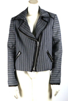 Veronica Beard Gray Striped Tweed Moto Biker Jacket Edgy Streetwear Size 6