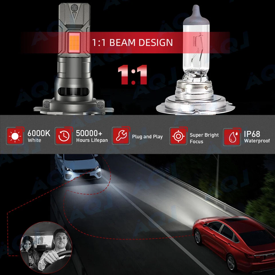 For Saab 9-5 1999-2009 4x H7 H7 6500K LED Headlight High Low Beam Combo Bulbs - Image 3 of 4