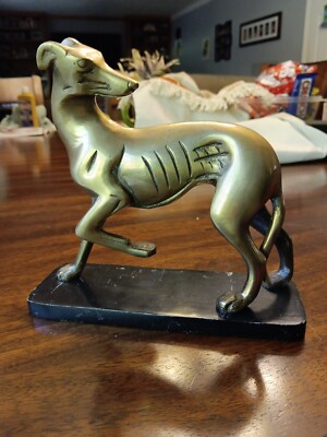 Vintage Solid Brass Greyhound Dog Statue  7''x 6'' -Made In India