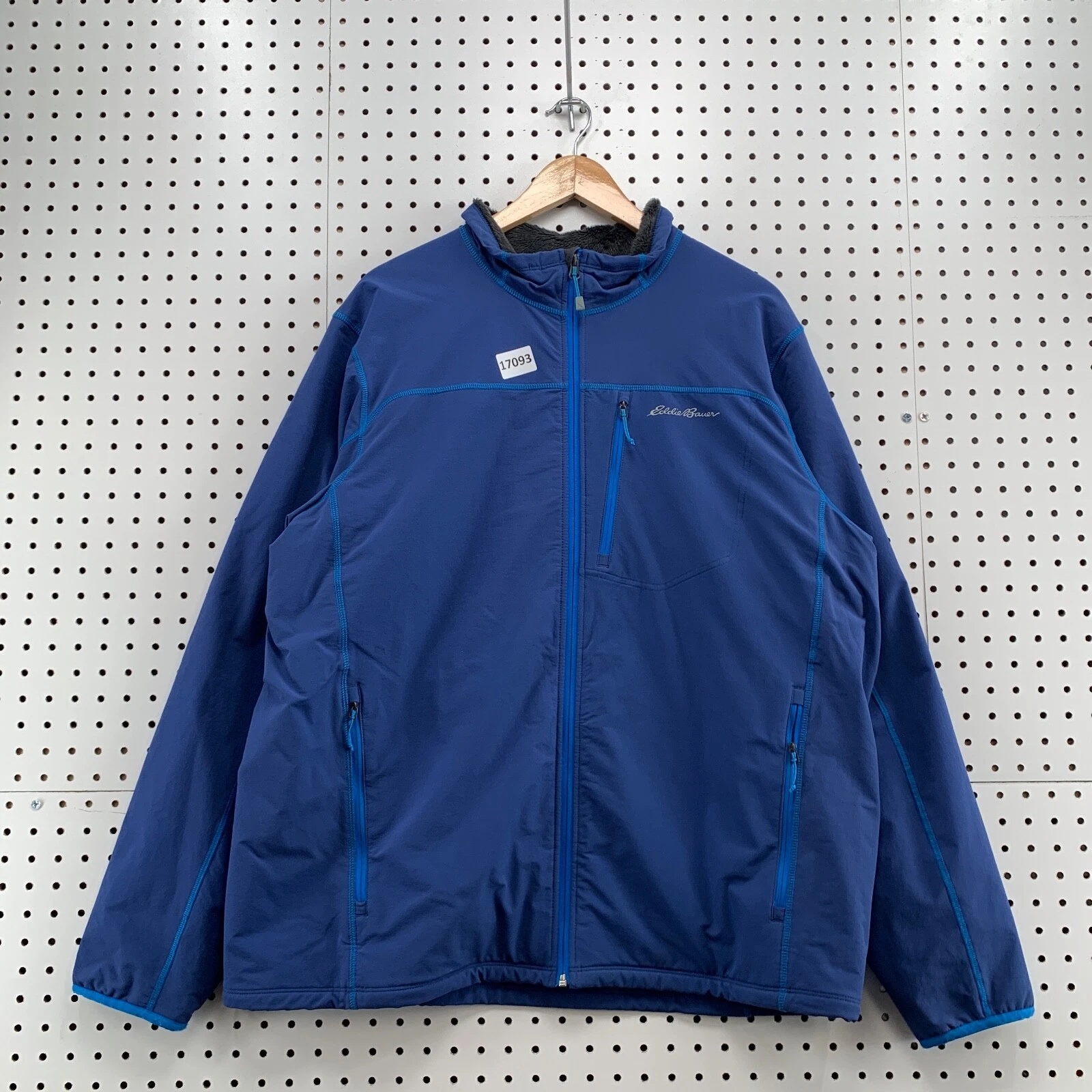 Eddie Bauer Jacket Blue Mens XL Fits 26X30 Soft Fleece Sherpa Lined Full Zip