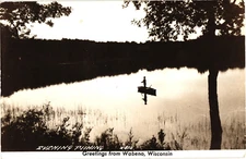 Greetings from Wabeno WI Evening Fishing RPPC Real Photo Unused Postcard 1940s