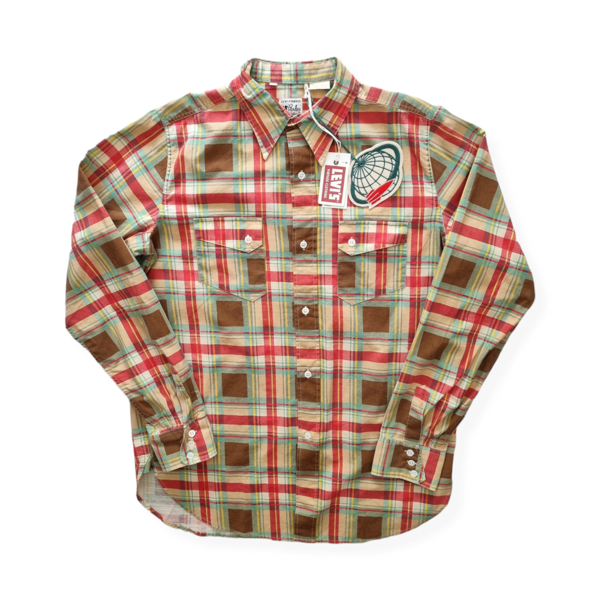 Chemise Levi's Vintage Clothing (LVC) Rodeo - Imprimé Check Brun - Taille S - Neuf Avec Étiquettes