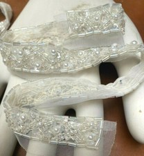 bead strip 5/8x16" glass hand sewn pearls sequins eggshell 1pc