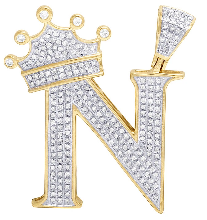 10k Initial Yellow Gold Crown A-Z Alphabet Charm Diamond Cut