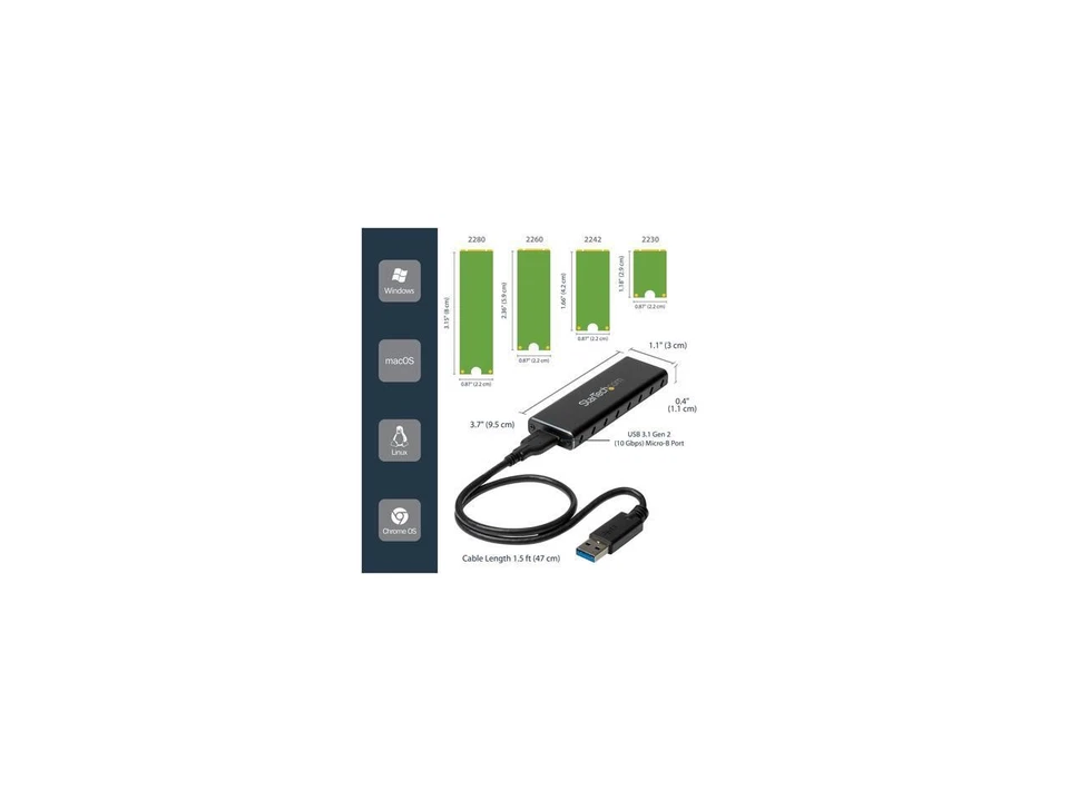 StarTech.com SM2NGFFMBU33 M.2 SSD Enclosure for M.2 SATA SSDs - USB 3.0 (5Gbps) - Image 3 of 4