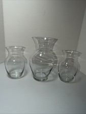 Lot of 3 Clear Glass Table Flower Vases, 2 X 8", And 11" Tall