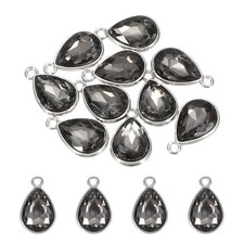 10 Pcs 10x14mm Alloy Glass Crystal Teardrop Charm for DIY Craft, Gray