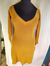 Some Days Lovin Yellow Solid Knit V-Neck Open Back Sweater Dress XS Mustard