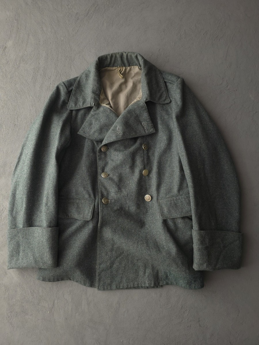 Vintage 1950s Swiss Army Medic Green Wool Short Overcoat Men's M