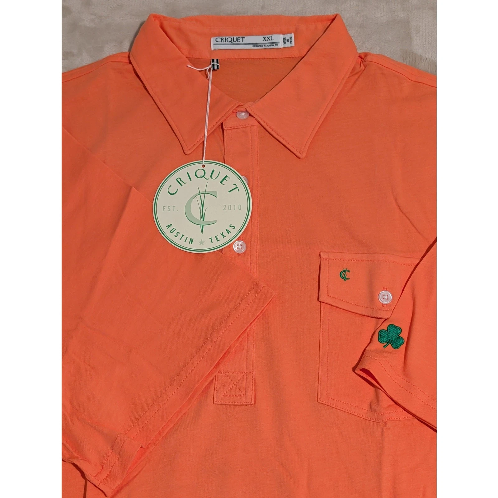 Criquet Mens Player Polo Shirt Orange XXL Embroidered Organic Cotton Golf NWT
