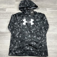 Under Armour Boys Youth Size Medium Fleece Big Logo Printed Gray Camo Hoodie NWT