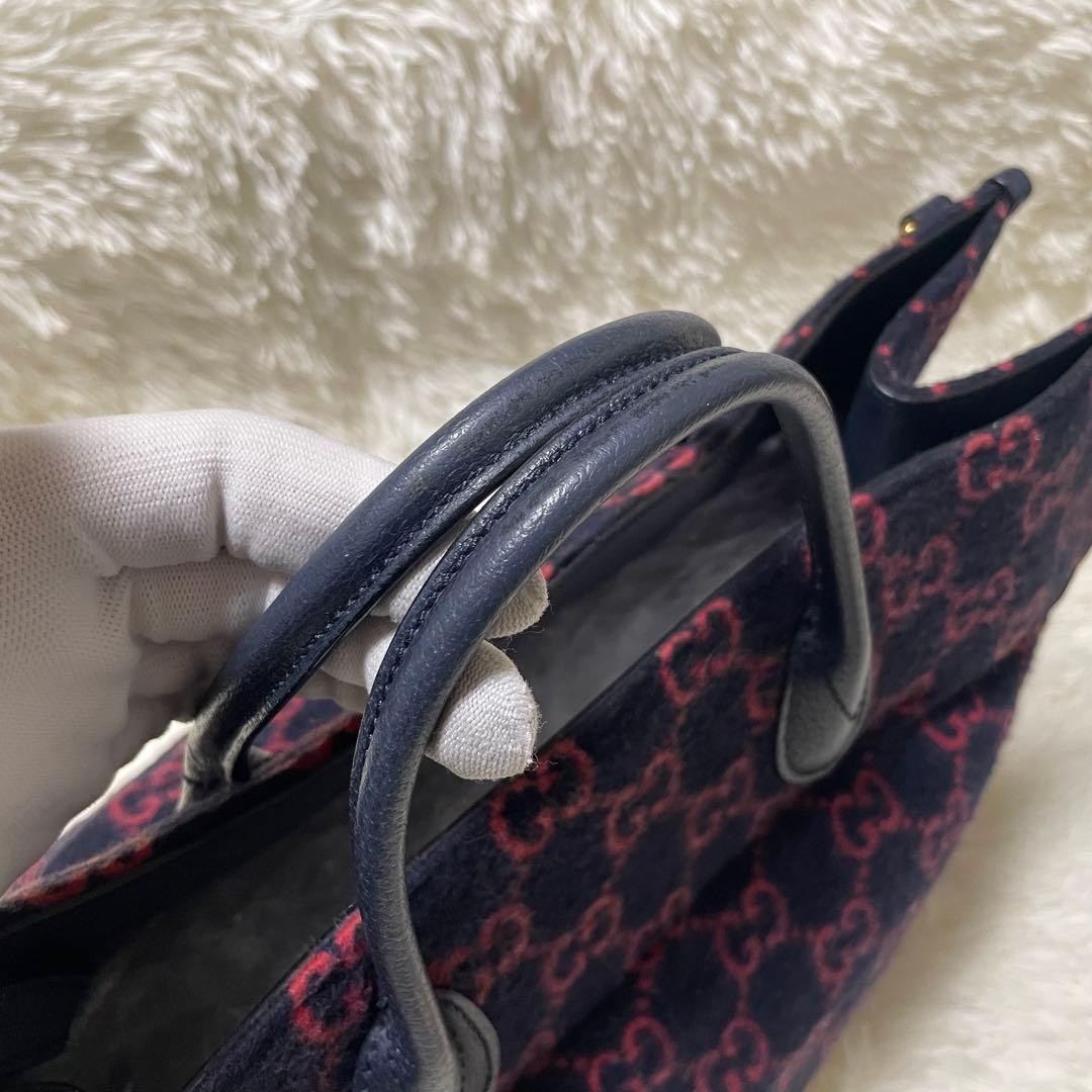 GUCCI GG Wool Tote Bag Unisex Large Capacity A4 Compatible Navy Red thumbnail 11