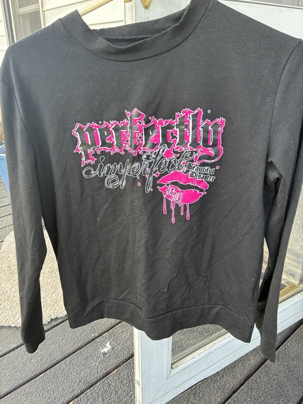 Women's Black Crewneck Pullover Sweatshirt Size L Cotton Knit Goth Grunge Logo