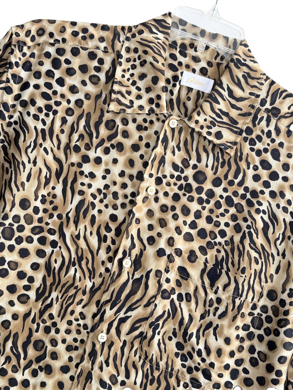 Brioni Leopard Animal Print Rayon Button-Up Shirt Men's M Camp Made in Italy