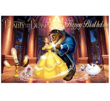 Image of Beauty & the Beast Backdrop Birthday Party Disney Fairy Tale Princess Banner