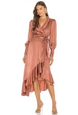 Zimmermann Dress Silk Wrap Midi Sz 1 /AU 10/US 6 Biscuit Blush Pink Long Sleeve