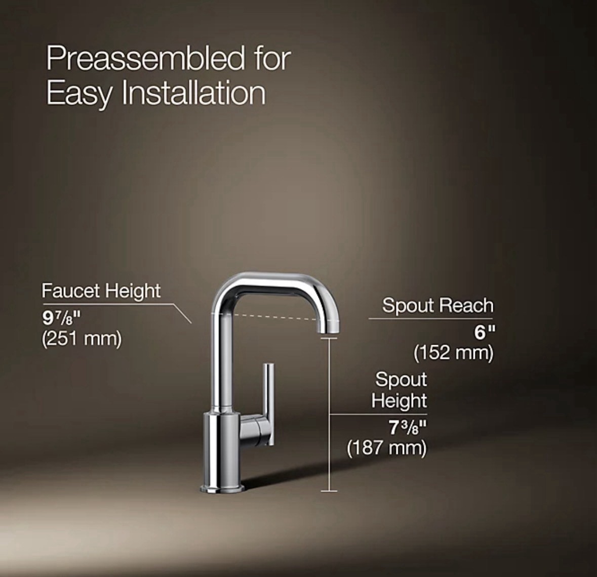 Kohler K-7509-CP Purist® Single-handle bar sink faucet, Polished Chrome