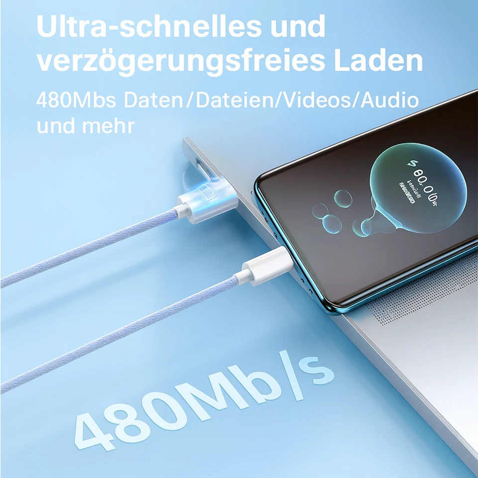 USB C auf USB C Ladekabel 1m 2m Kabel 60W Schnellladekabel für Samsung Xiaomi - Bild 4 von 4
