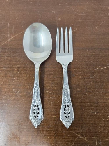 Rose Point by Wallace Sterling Silver Baby Fork & Spoon Set 4 1/2"