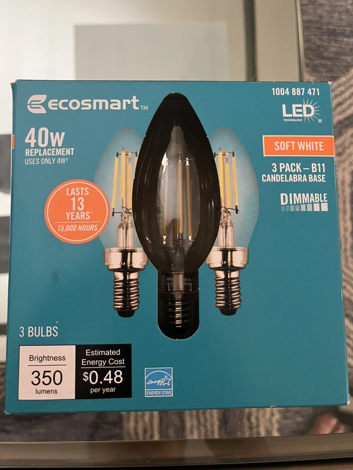 6 Bulbs EcoSmart LED B11 Candelabra Base Soft White 45 W 350 LM Dimmable - Image 2 of 4