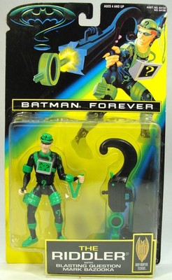 1995 KENNER BATMAN FOREVER JIM CARREY RIDDLER BLK SUIT 5'' SCALE FIG +PROMO CARD