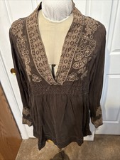 Johnny was XL Brown tunic embroidery lace long sleeves Flaw Top Of Sleeve See Pi