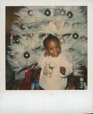 Old Vintage Photo COLOR POLAROID BLACK AFRICAN AMERICAN GIRL CHRISTMAS TREE