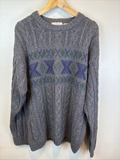 Vintage American Eagle Sweater Mens Large Blue Cable Knit Fisherman Pullover Y2K
