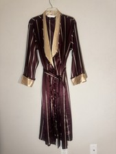 Vtg Victoria s Secret Silky Striped Robe Maroon With Gold Stripes Sz S Long