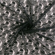 60 36 inches Lace Fabric, 1 Yard Black Skull Pattern Lace Fabric, Non-Stretchy