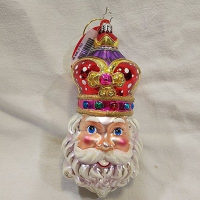 Christopher Radko Regal St. Nick King Santa Head Crown Glass Ornament w Box 2005