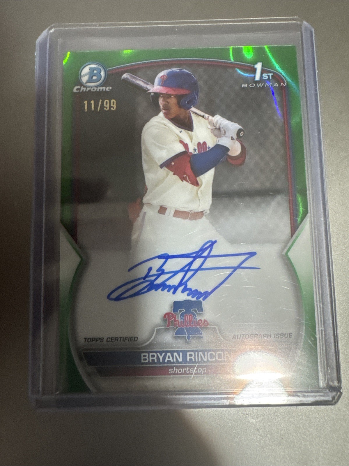 2023 Bowman Chrome Bryan Rincon auto CPA-BRN Phillies /99 Green Lava