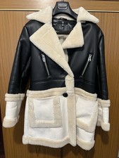 Missguided Leather Jacket With Faux Fur Lining Black/Beige Size UK 4