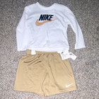 Nike Boys 2T-3T 2-Piece Outfit Set Long Sleeve T-Shirt & Shorts White/Beige — photo 1