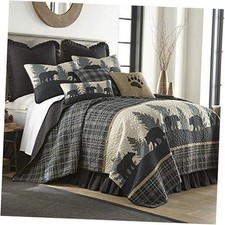 King Polyester Bedding Set - 3 Piece - Lodge Quilt King Set Bear Walk Plaid