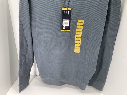 Gap Waffle Henley Hoodie Shirt Men Medium Gray Long Sleeve Pullover Casual NWT - Picture 3 of 14
