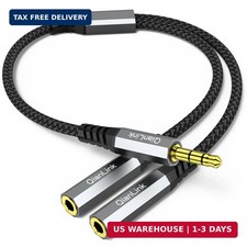 QianLink Headphone Splitter, 3.5mm Male to 2 Female Ports, 1ft/0.30m Extension C