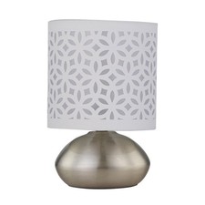 Modern Brushed Chrome Touch Bedside Lamp Table Light White Cut Out Shade