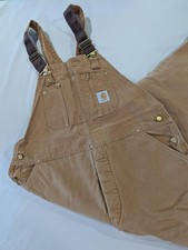 Carhartt Overalls Mens 42x30 Brown Duck Canvas Insulated Bib Zip Leg USA