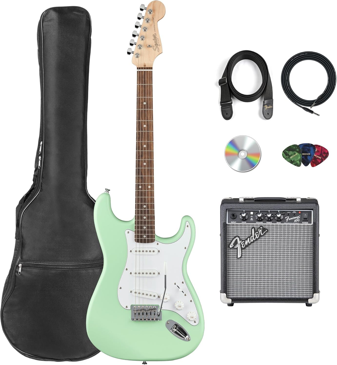 Fender Squier Stratocaster Surf Green Guitar Bundle with Frontman